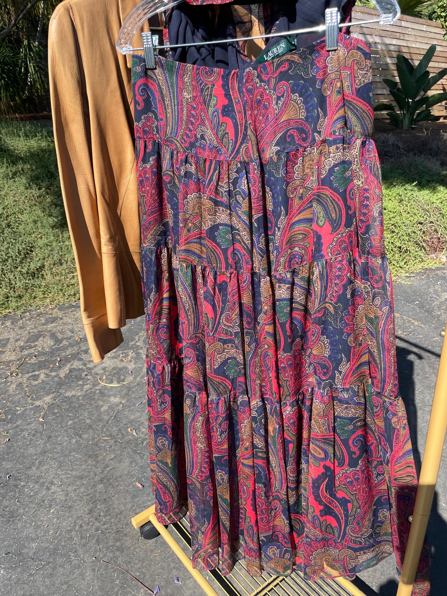 PORTER Paisley High Neck Sheer Top and Maxi Skirt Set by Ralph Lauren size M