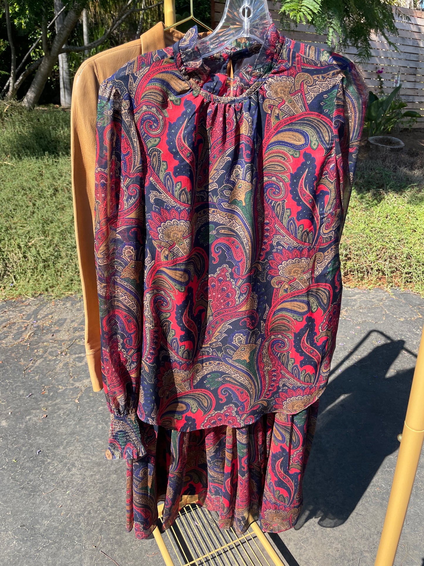 PORTER Paisley High Neck Sheer Top and Maxi Skirt Set by Ralph Lauren size M