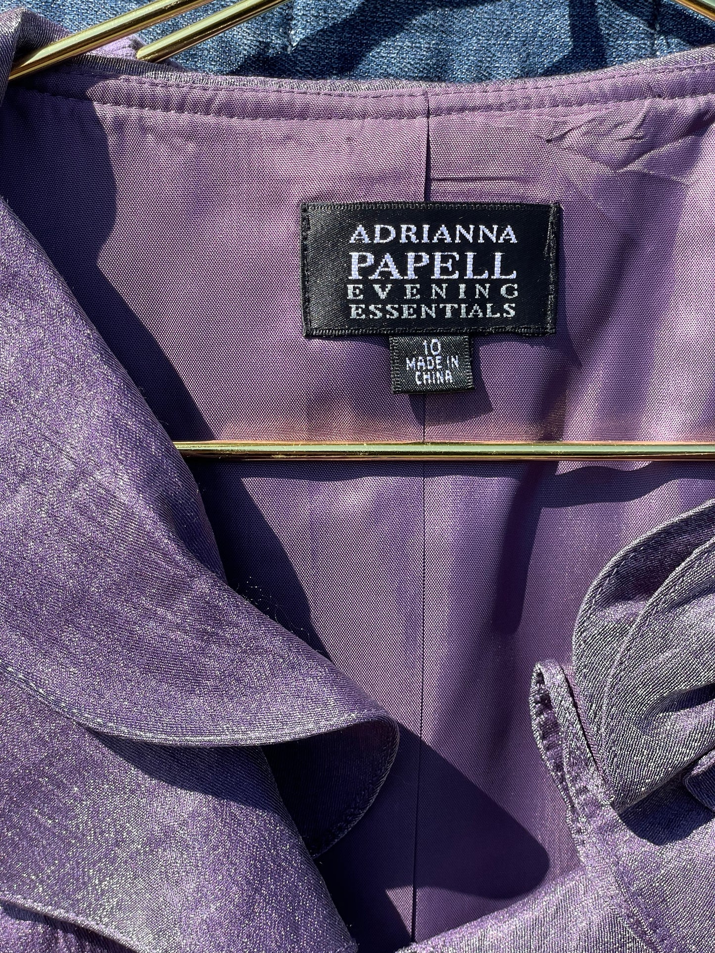 PORTER Silk Organza Purple Metallic Ruffled Top Jacket with Black Ribbon Tie waist size 10