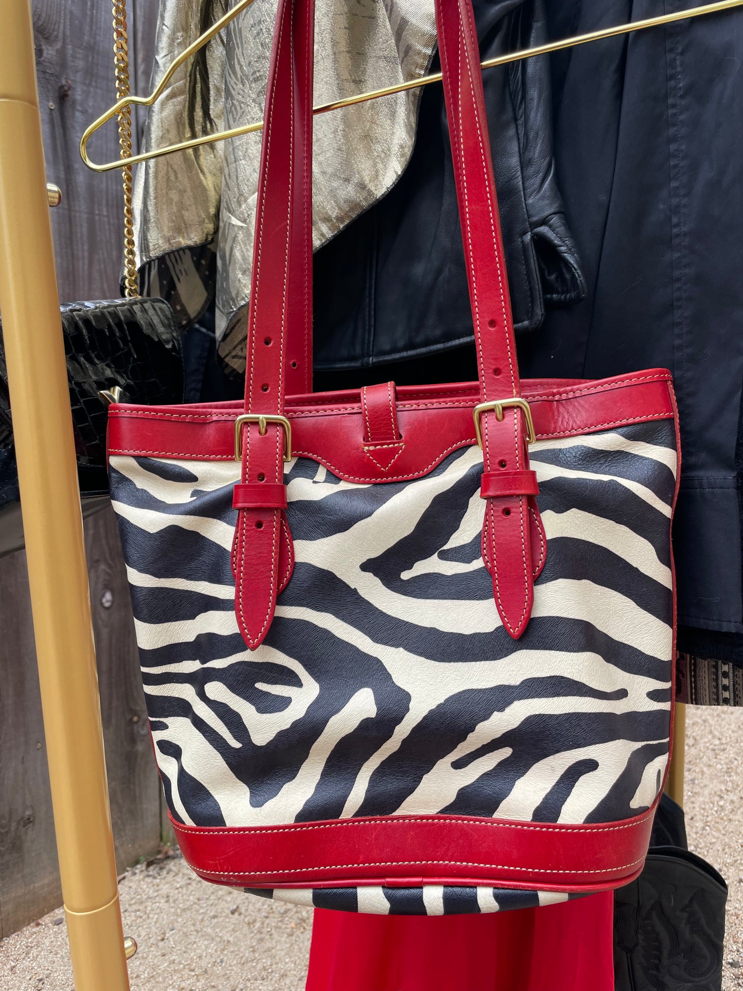 PORTER By Dooney and Bourke Zebra and Red Leather Bag