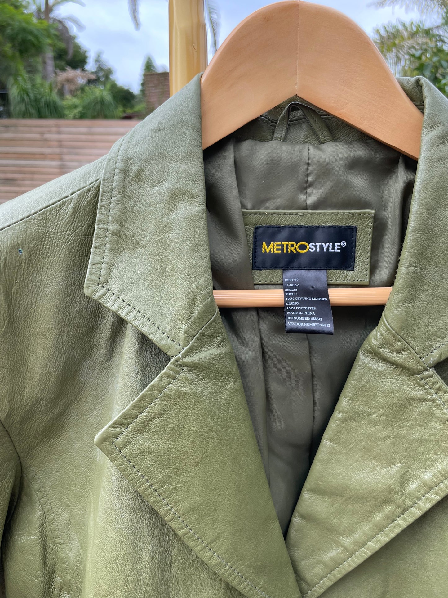 PORTER Green Leather Jacket by MetroStyle tag size L