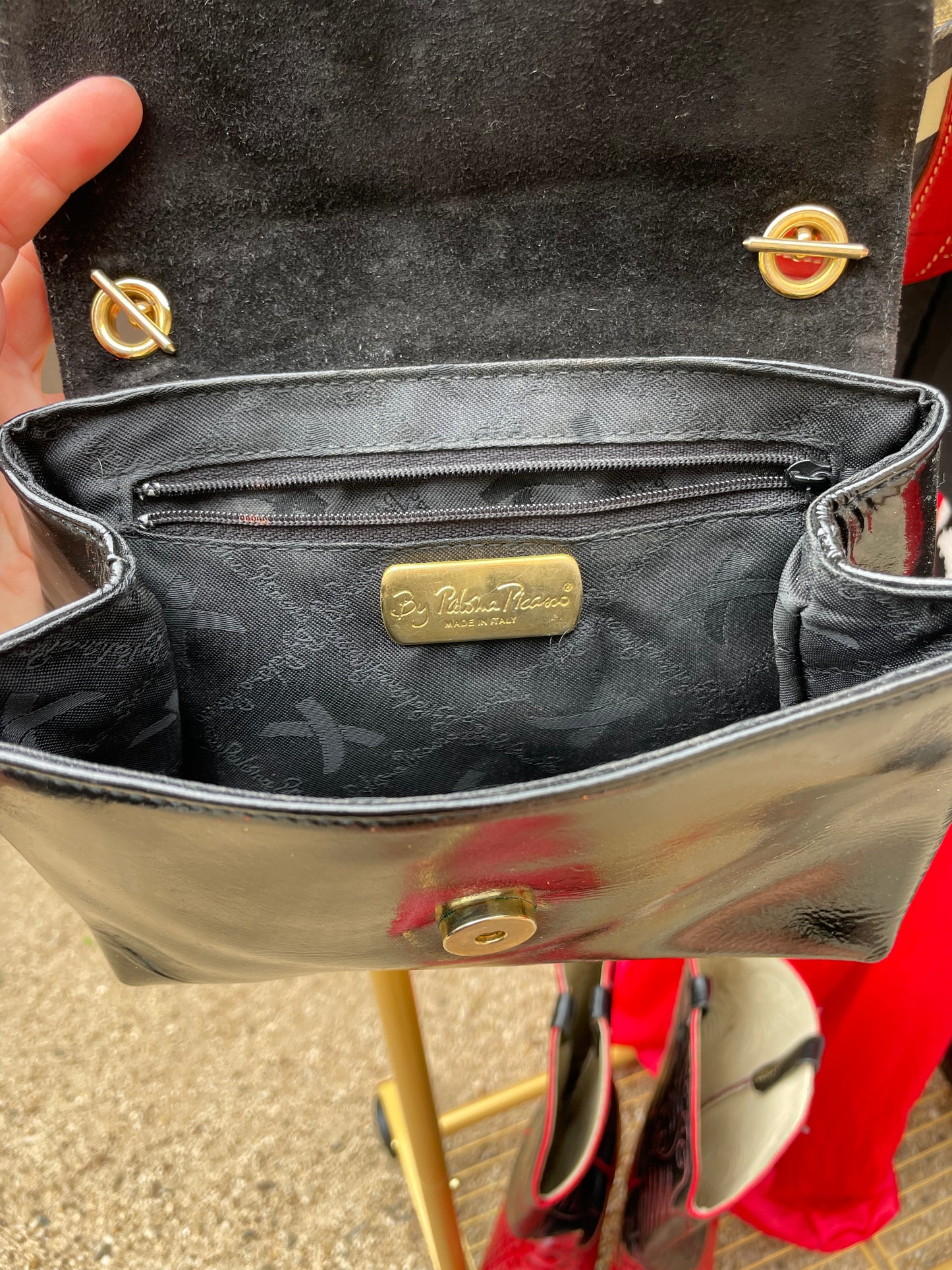 PORTER by Paloma Picasso Patent Leather Clutch with Gold Chain