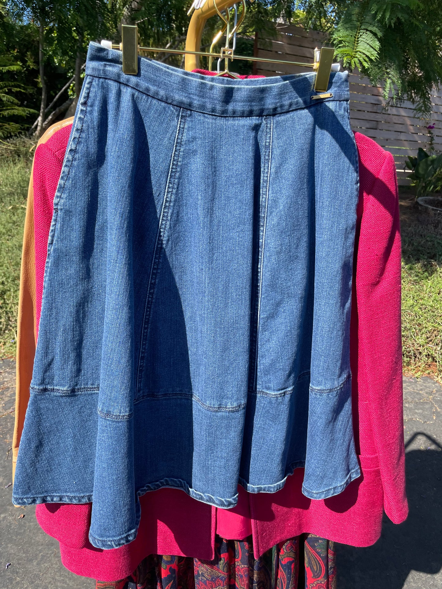PORTER Flare Denim MIDI Skirt