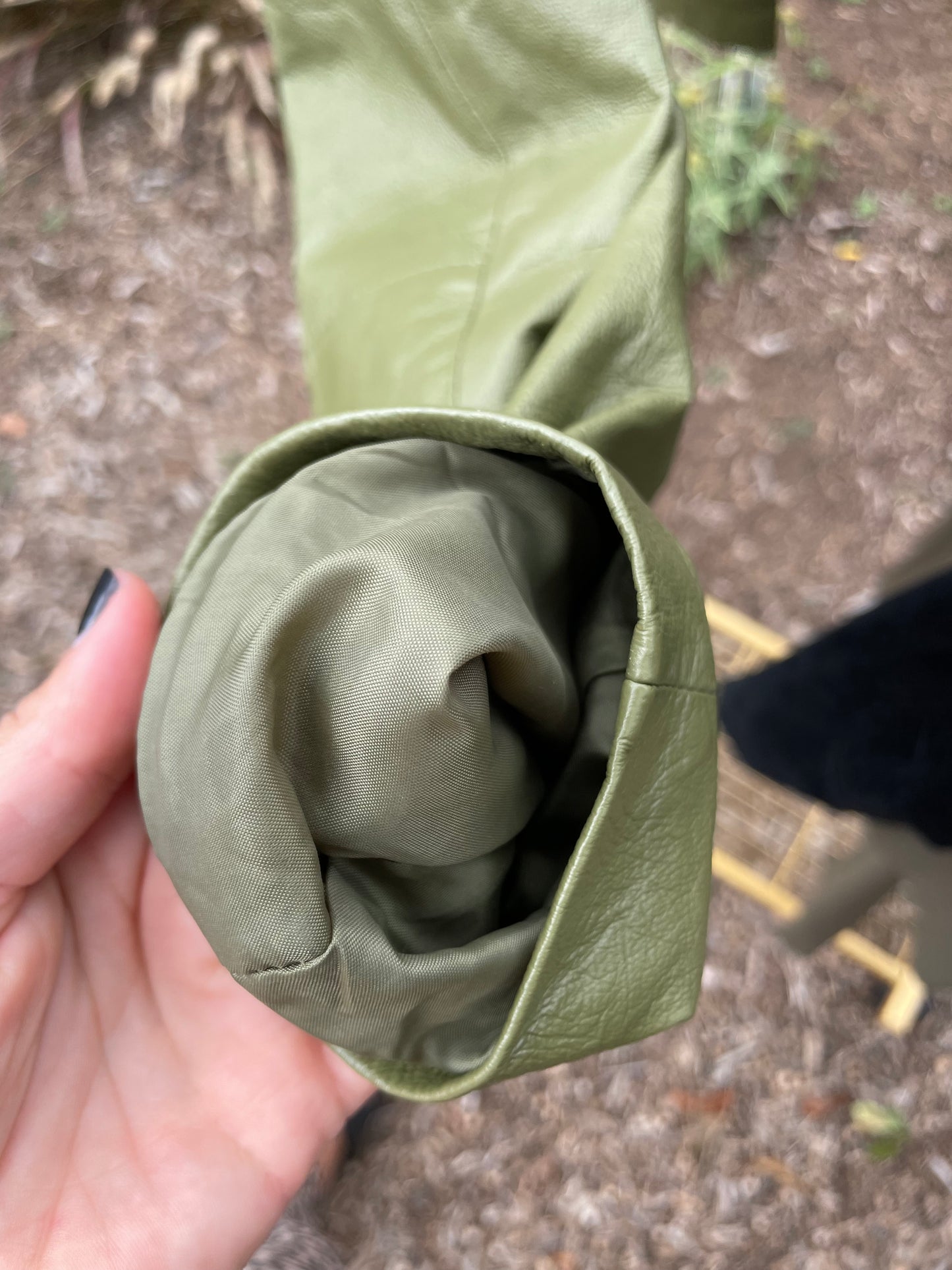 PORTER Green Leather Jacket by MetroStyle tag size L