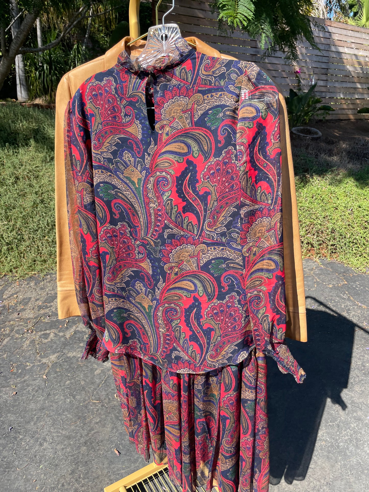 PORTER Paisley High Neck Sheer Top and Maxi Skirt Set by Ralph Lauren size M