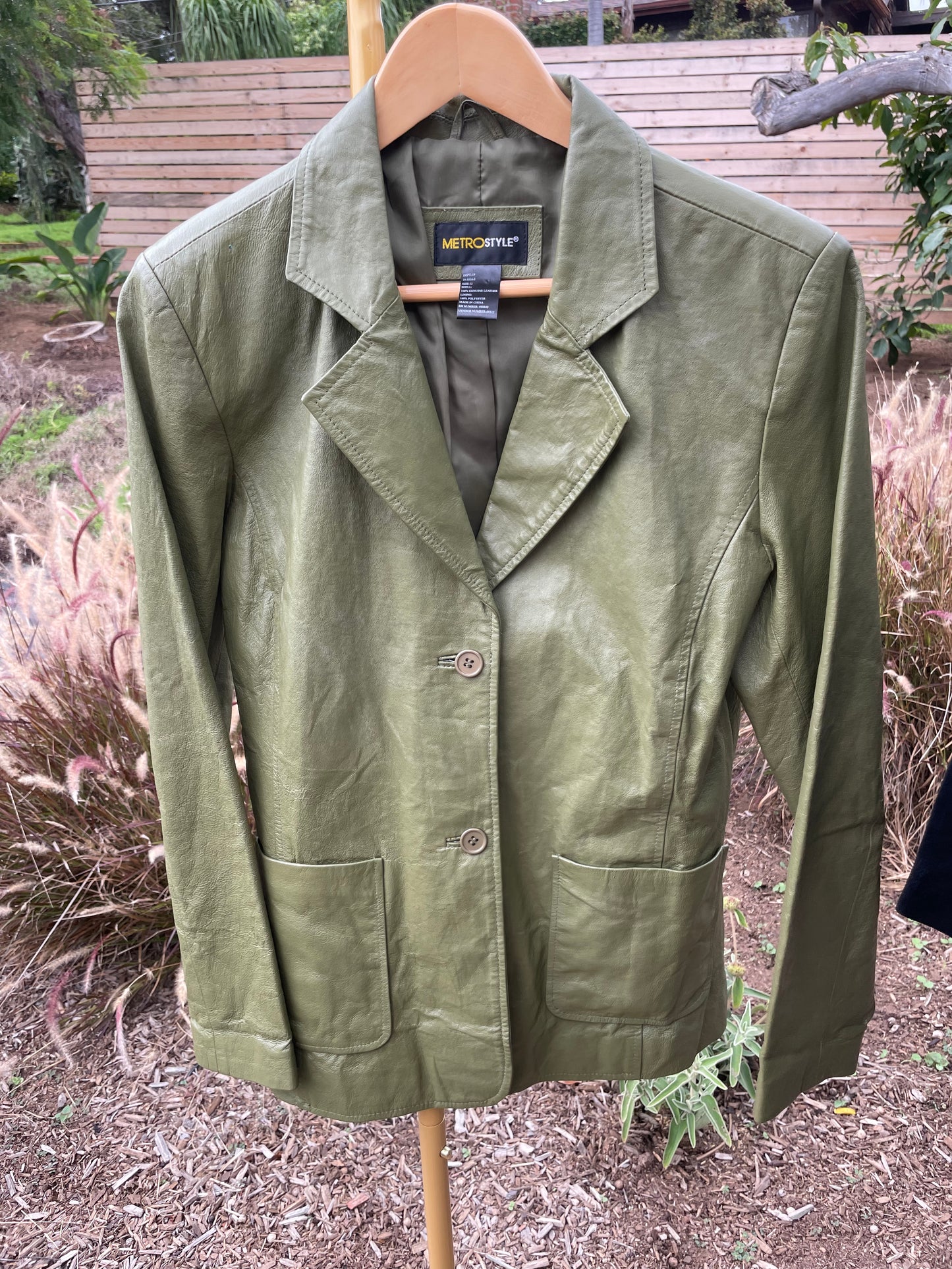 PORTER Green Leather Jacket by MetroStyle tag size L