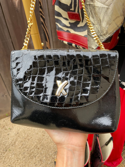PORTER by Paloma Picasso Patent Leather Clutch with Gold Chain