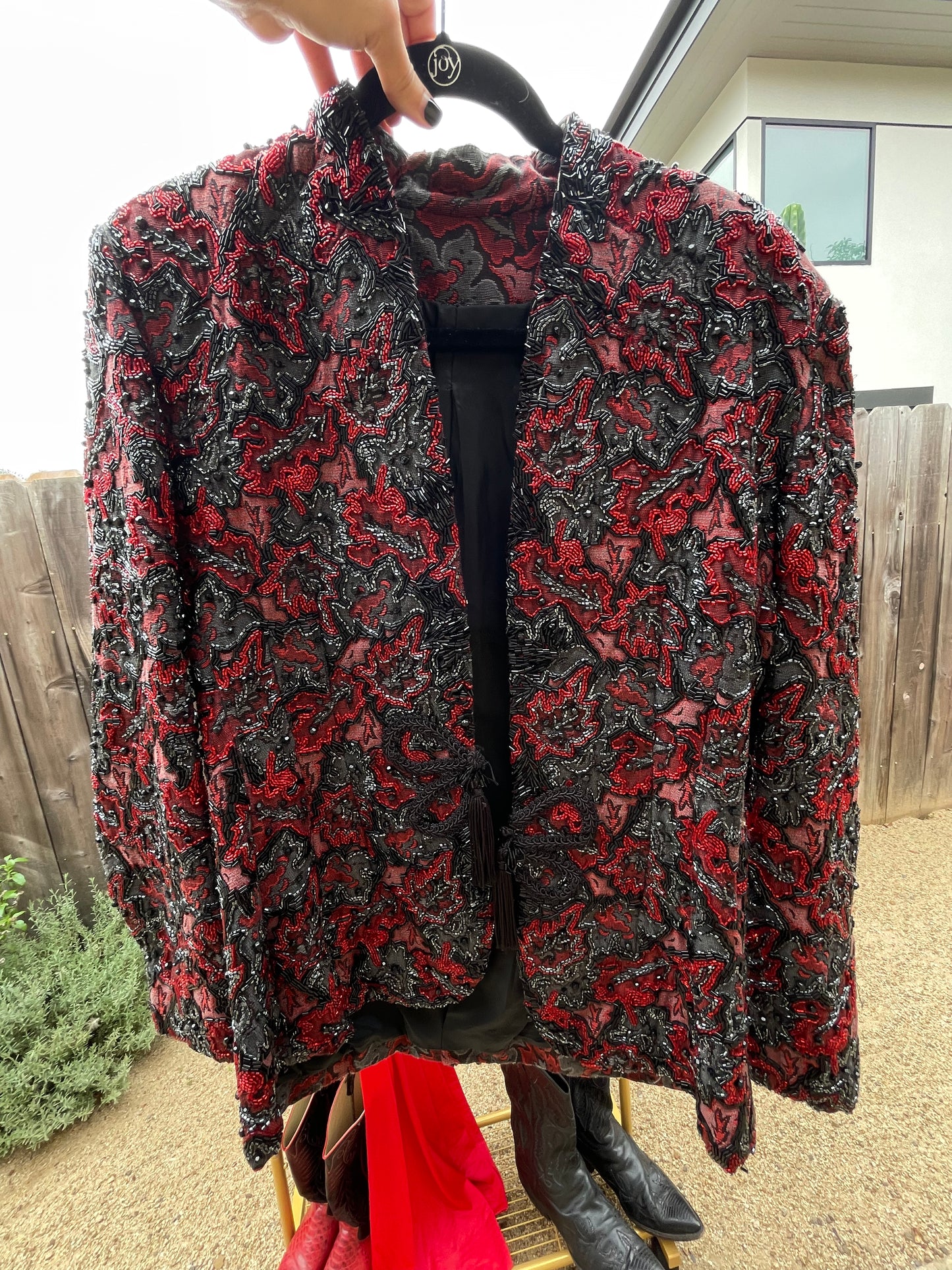 PORTER Collectable HEAVY Red and Black Beaded Custom Jacket Size S-L