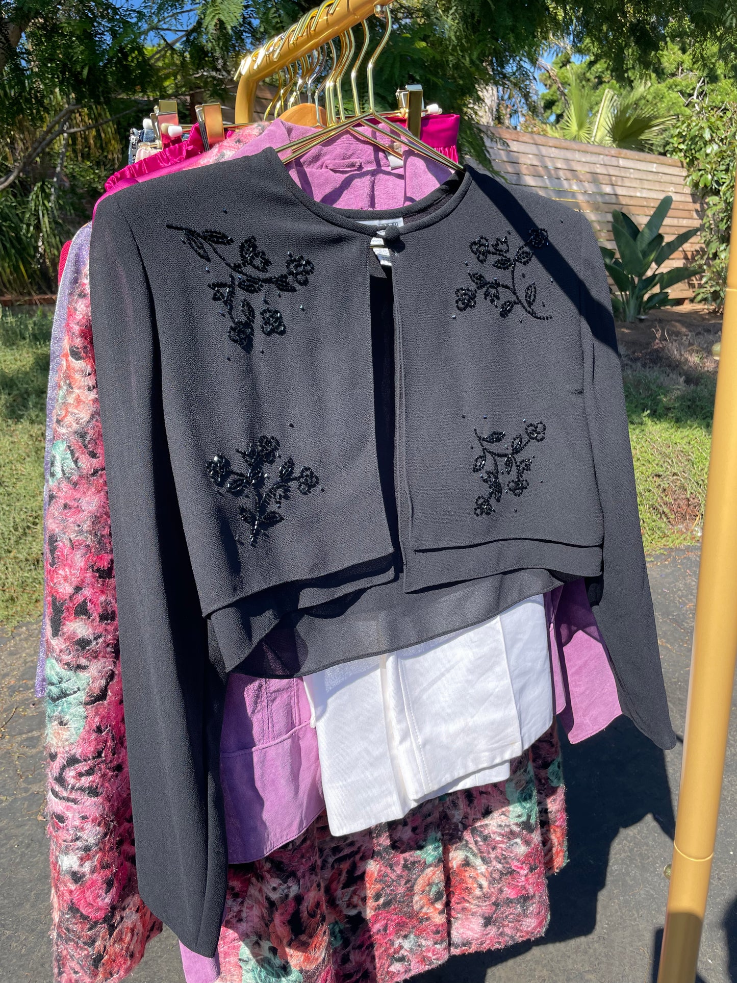 PORTER Black Beaded Detail Cropped Sheer Jacket size 10p