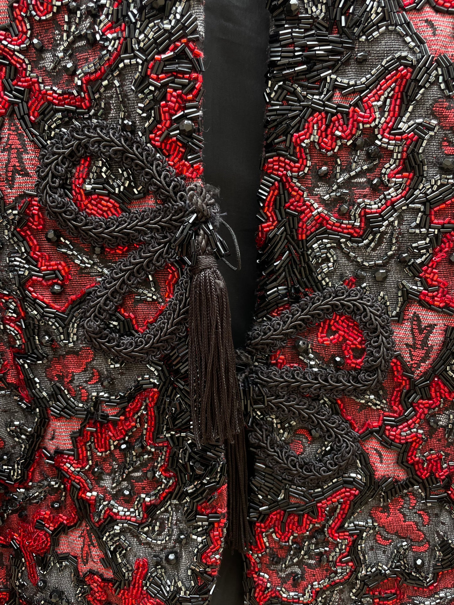 PORTER Collectable HEAVY Red and Black Beaded Custom Jacket Size S-L