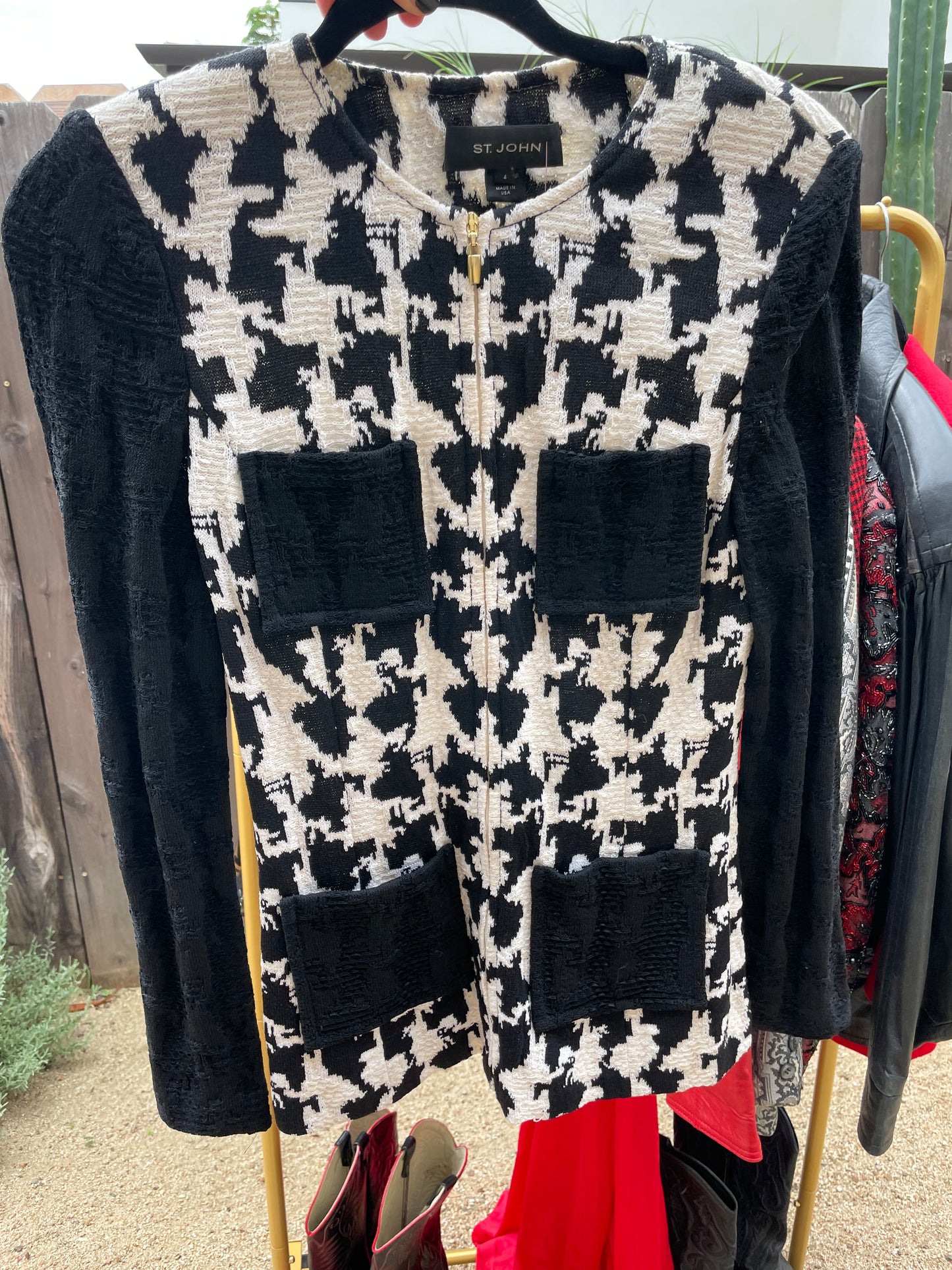 PORTER by St John Zip Up Black and White Checkered Jacket Size 4