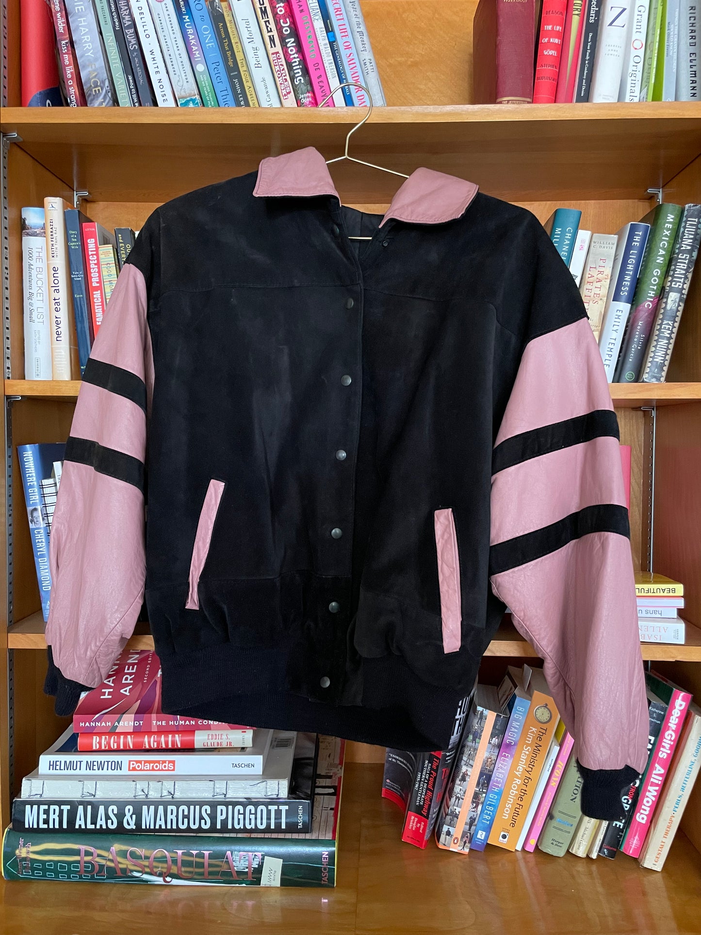 PORTER Leather Bomber Jacket with Pink Phoenix Detail