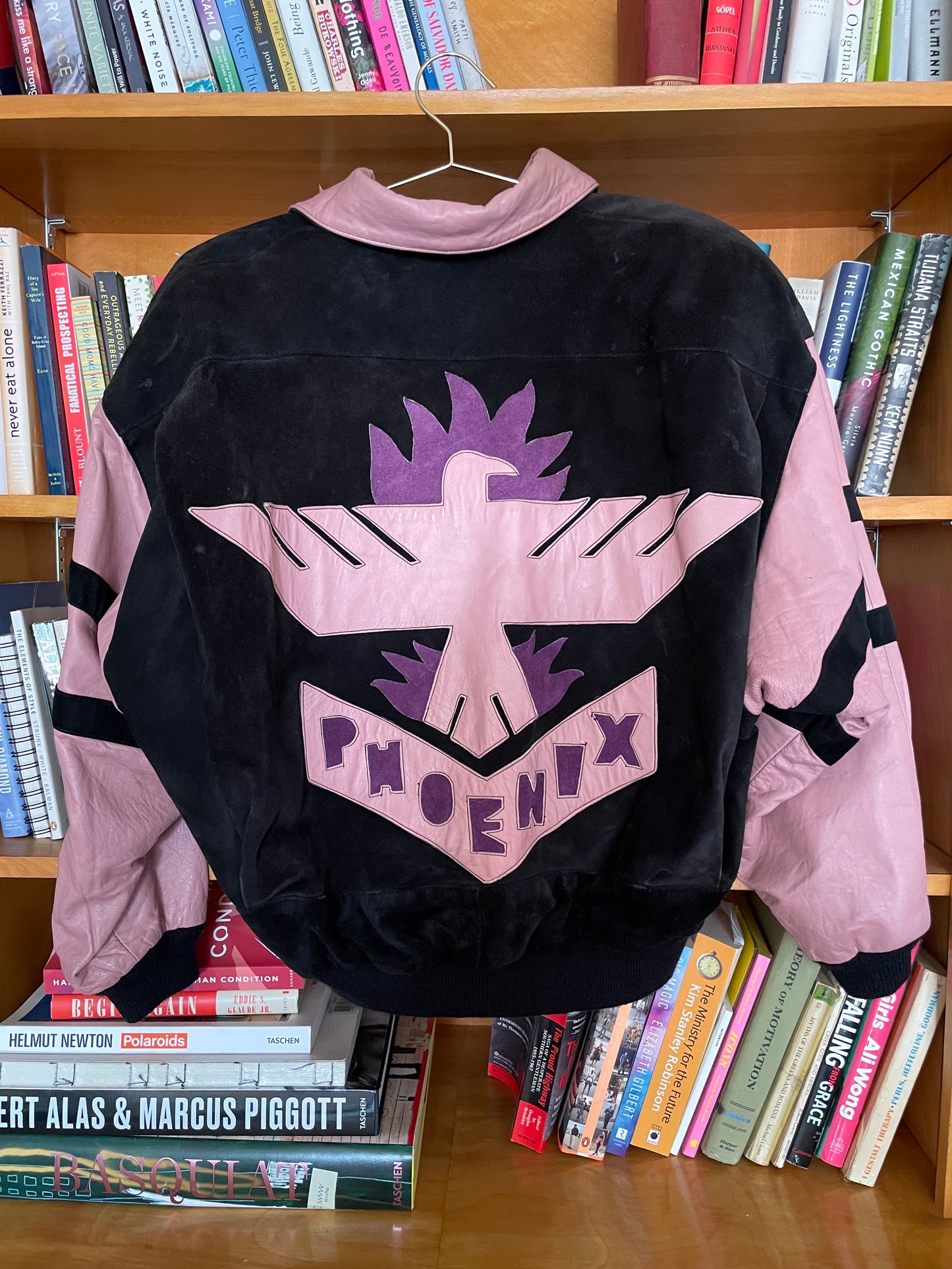 PORTER Leather Bomber Jacket with Pink Phoenix Detail