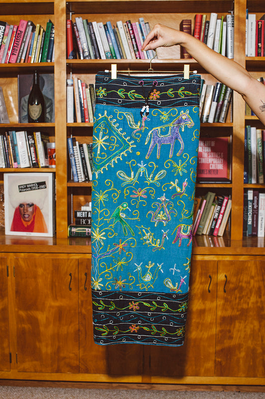 PORTER Thick Hand Embroidery with Beaded Cinch Closure Long Skirt