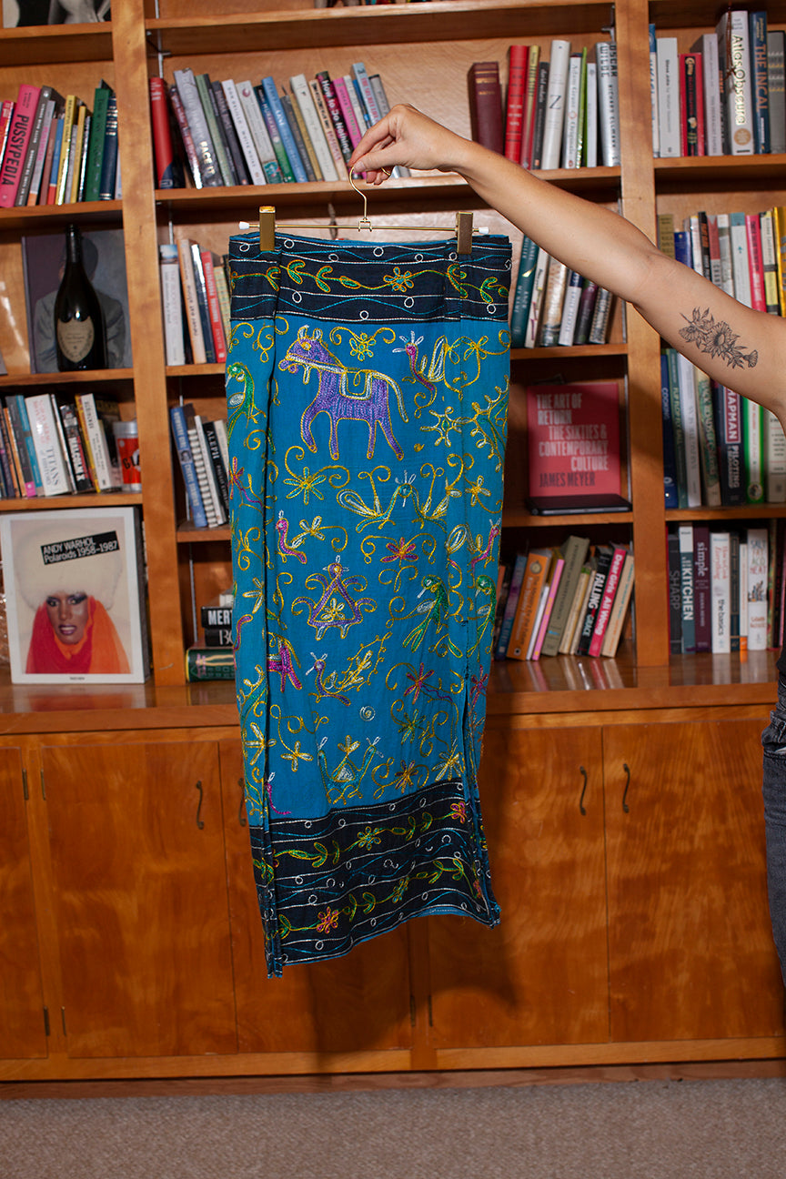 PORTER Thick Hand Embroidery with Beaded Cinch Closure Long Skirt