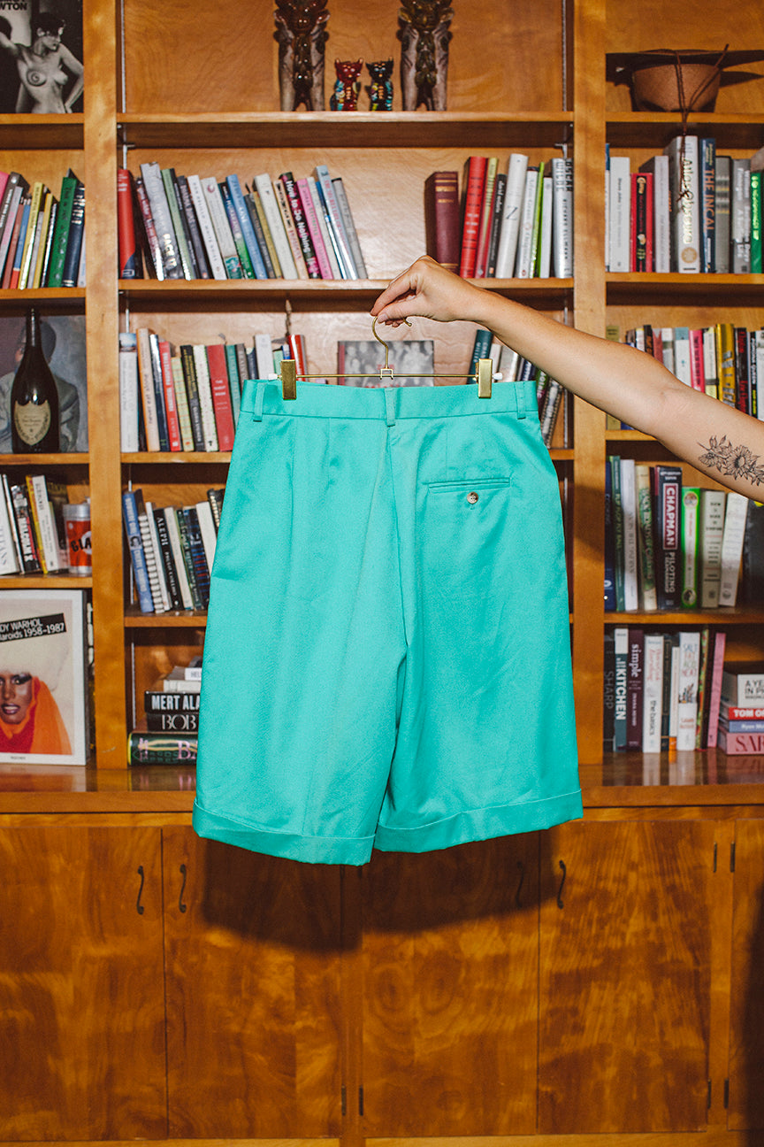 PORTER Teal Long Cotton Shorts