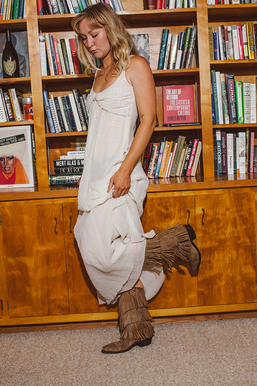 PORTER Creamy Beaded with Slit Dress