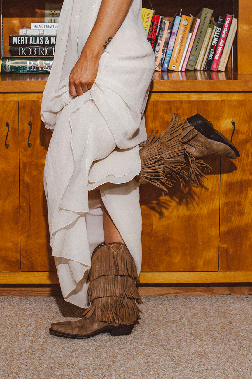 PORTER Creamy Beaded with Slit Dress