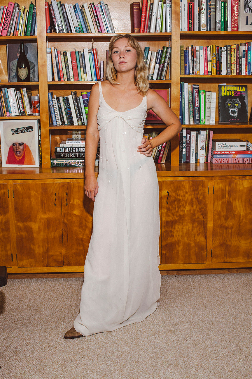 PORTER Creamy Beaded with Slit Dress