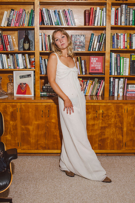 PORTER Creamy Beaded with Slit Dress