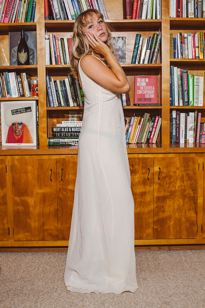 PORTER Creamy Beaded with Slit Dress