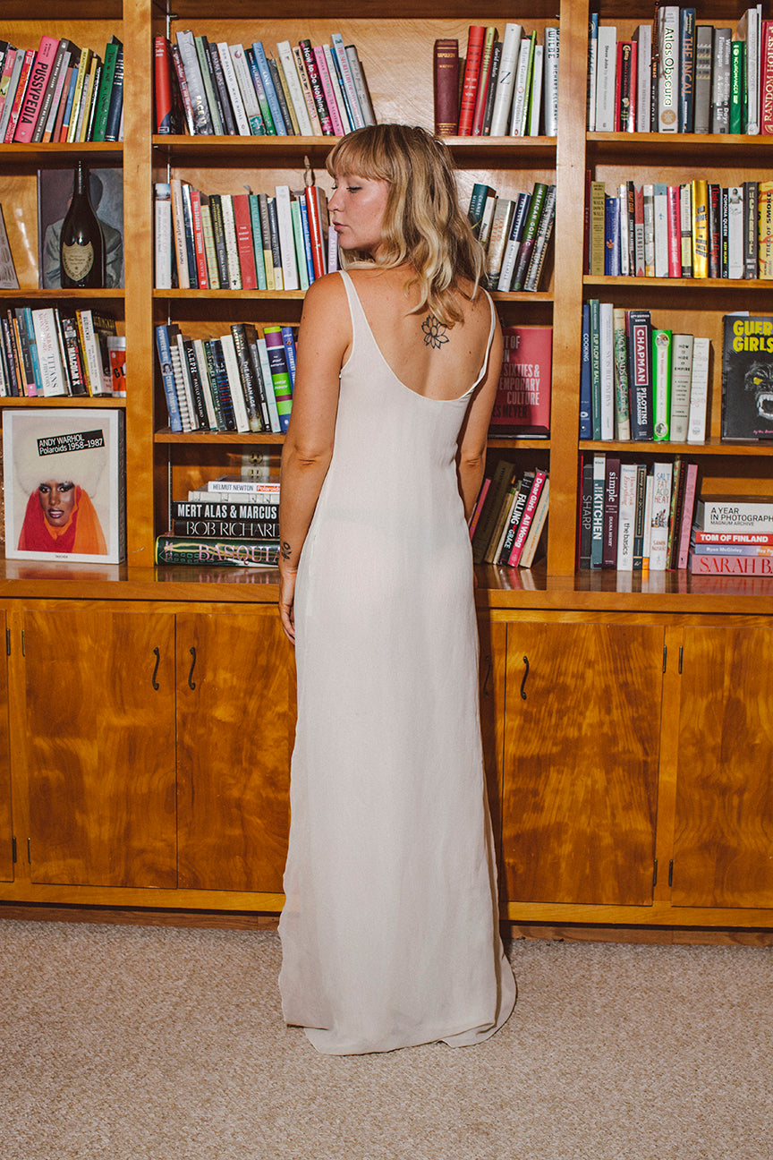 PORTER Creamy Beaded with Slit Dress