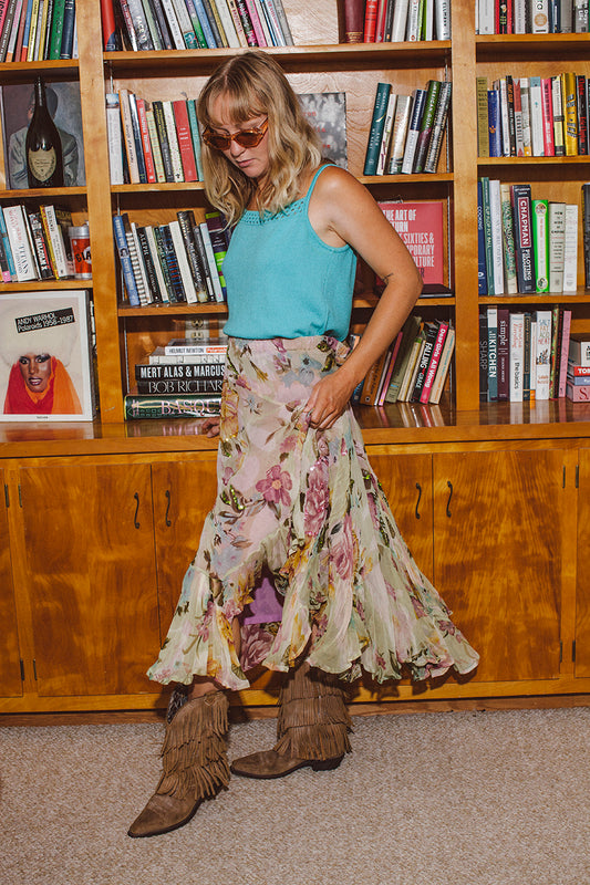 PORTER Brown Fringe All Leather Calf Cowboy Boots