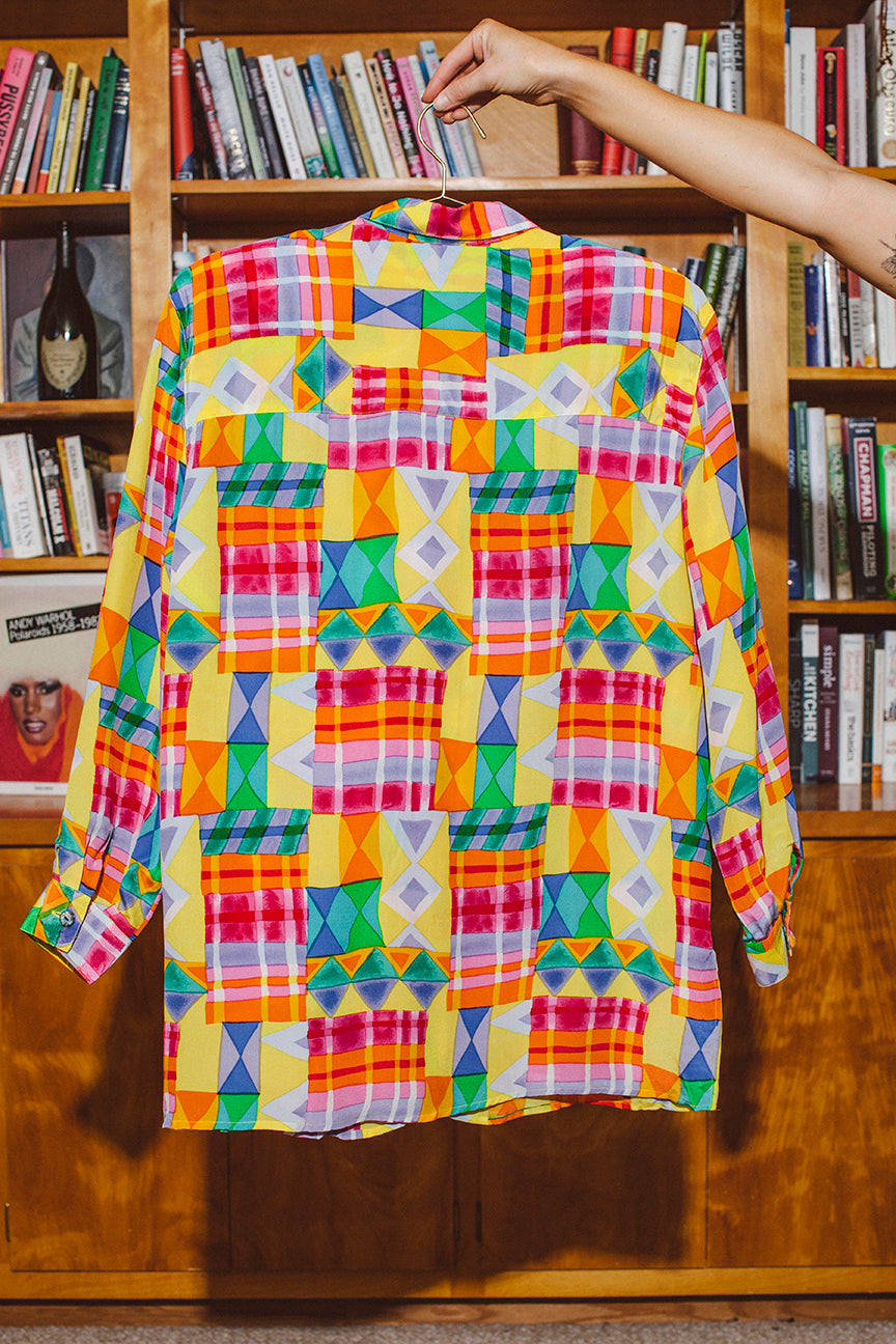PORTER Geometic Strikingly Colorful 100% Silk Blouse