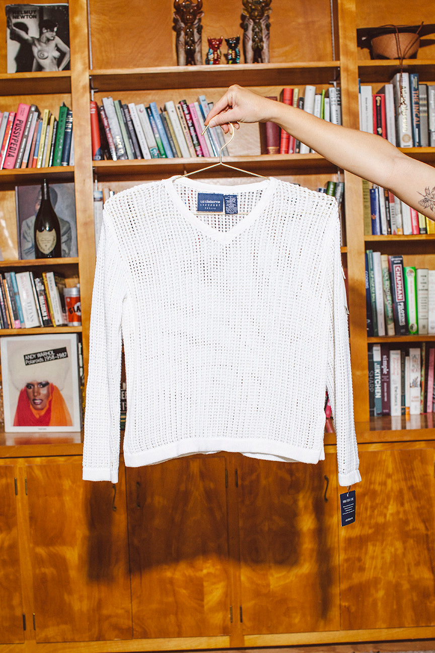 PORTER See Through Knited Petite 100% Cotton Size Small Long Sleeve Shirt