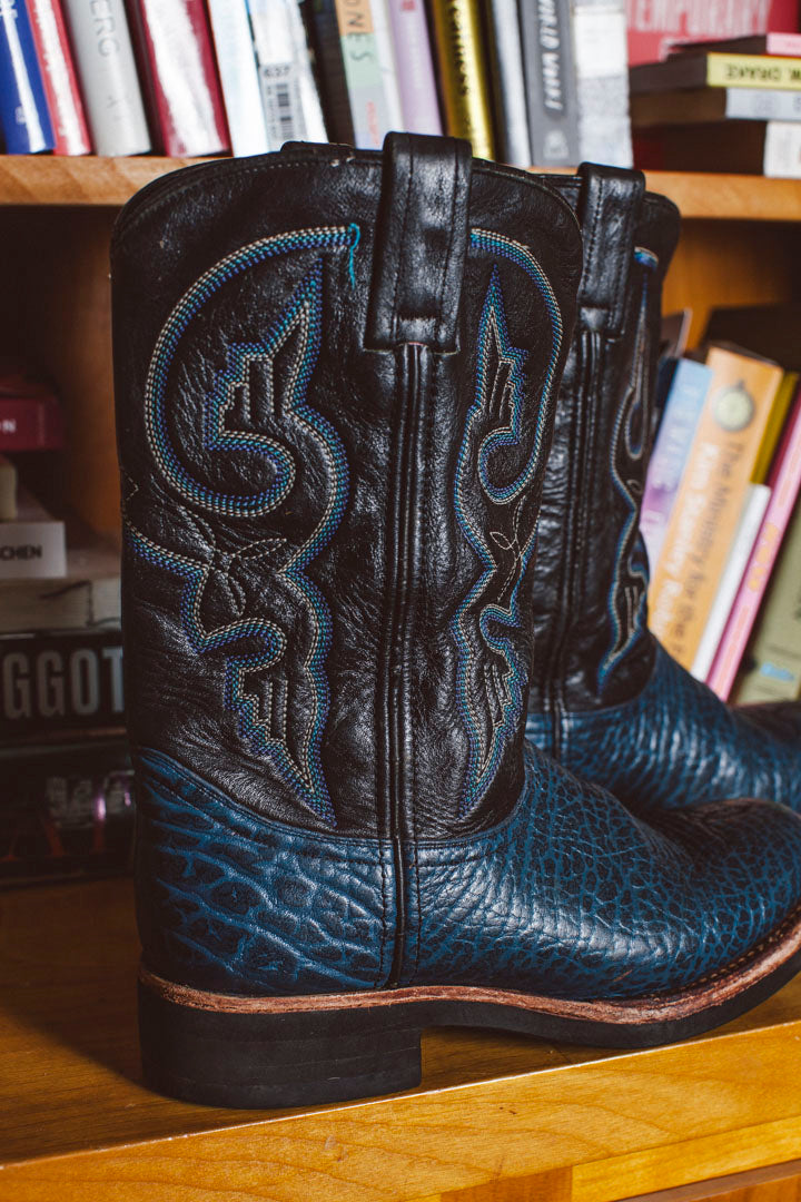 PORTER Meet Me At Dusk Aqua and Black Cowboy Boots