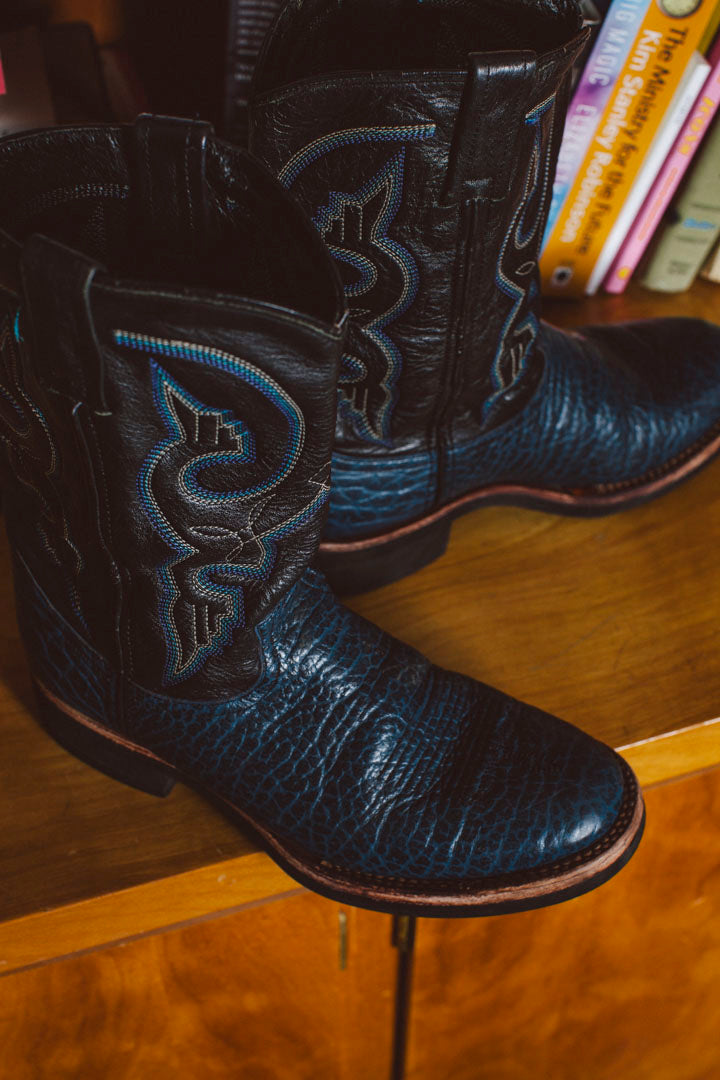 PORTER Meet Me At Dusk Aqua and Black Cowboy Boots