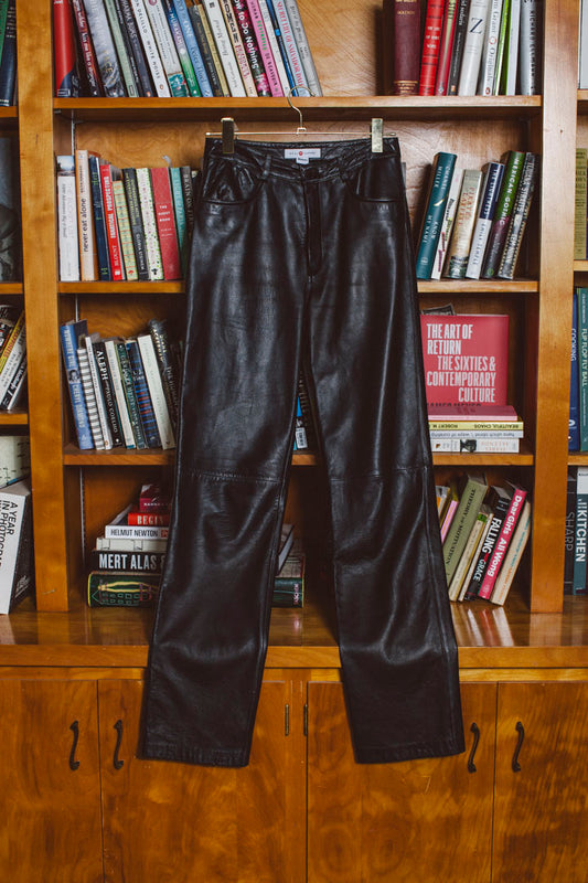 PORTER Genuine Black Leather Straight Leg Pants High Waisted size 4