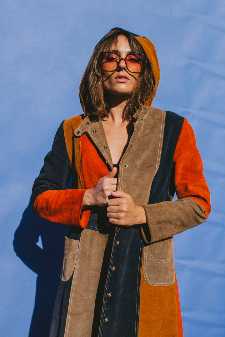 PORTER Collectable Multi-Colored Leather Hooded Boho Jacket Size S