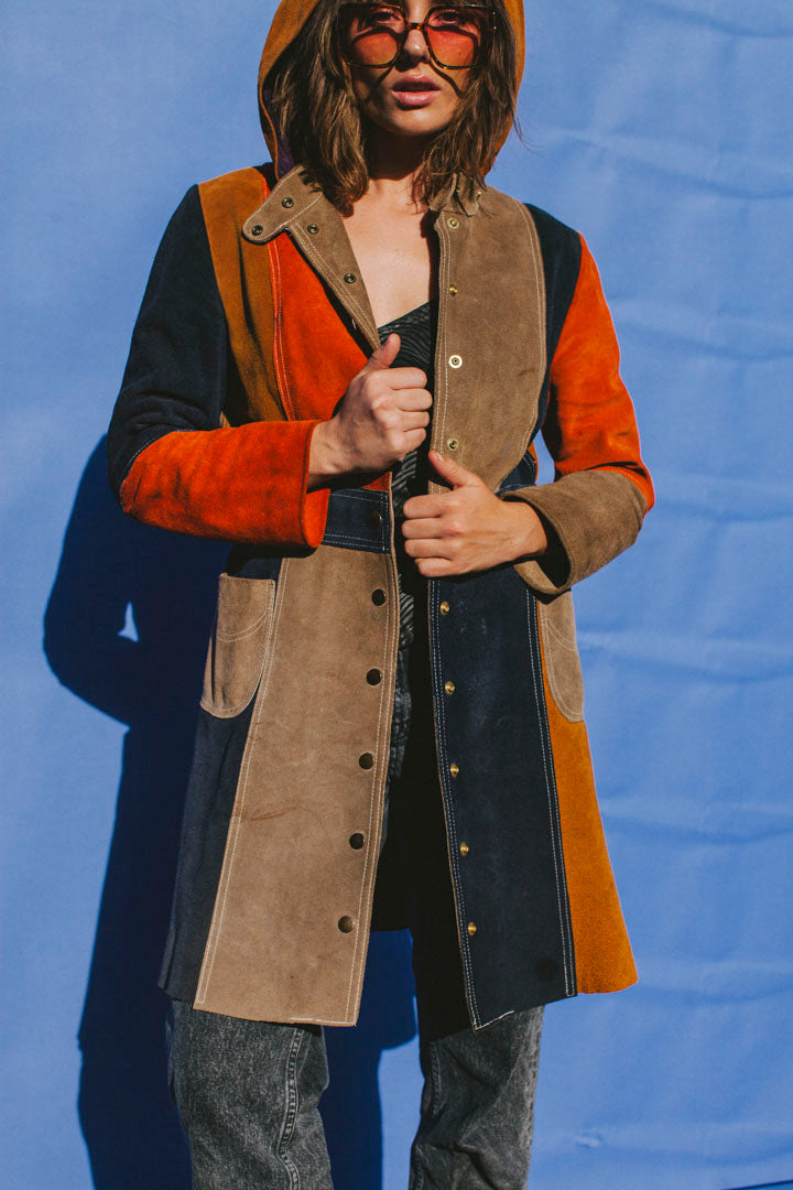 PORTER Collectable Multi-Colored Leather Hooded Boho Jacket Size S