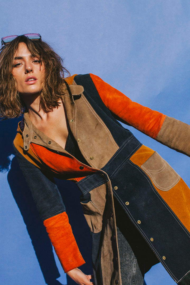 PORTER Collectable Multi-Colored Leather Hooded Boho Jacket Size S