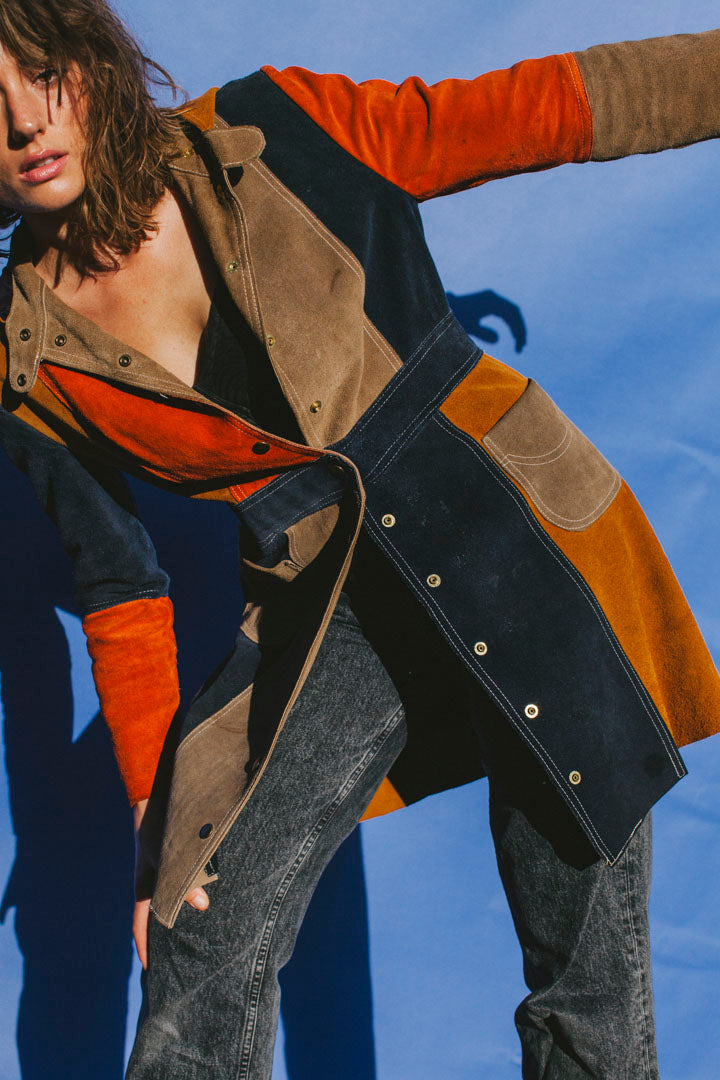 PORTER Collectable Multi-Colored Leather Hooded Boho Jacket Size S