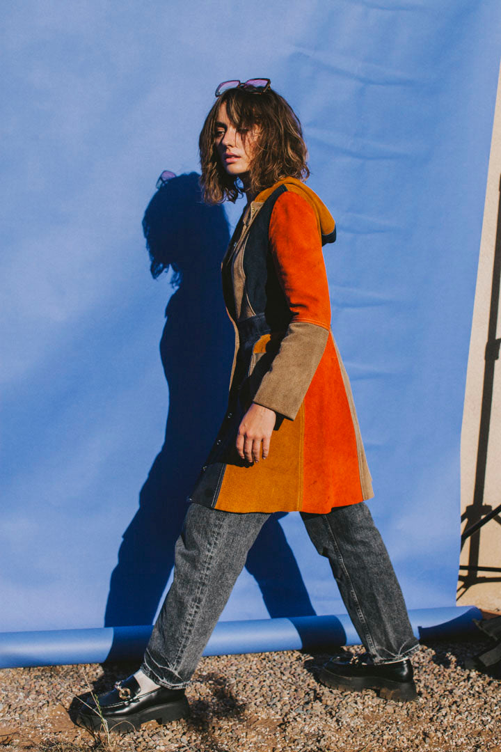 PORTER Collectable Multi-Colored Leather Hooded Boho Jacket Size S