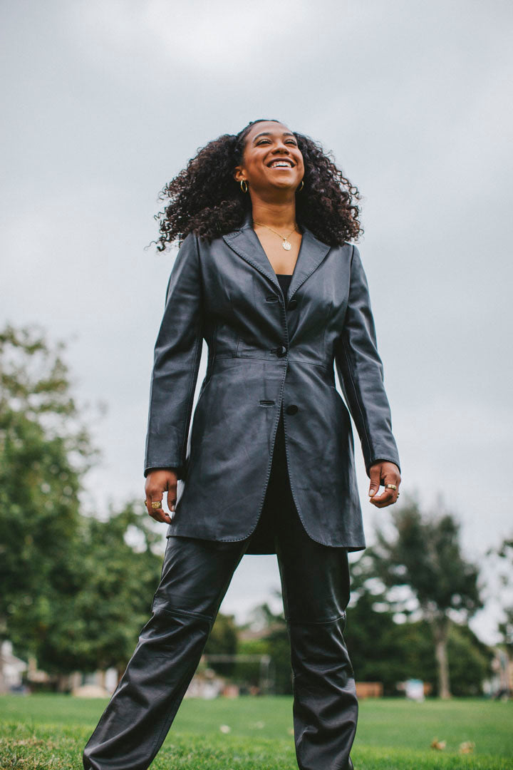 PORTER Midnight Black Open Stitch Leather Trench Size IT 40