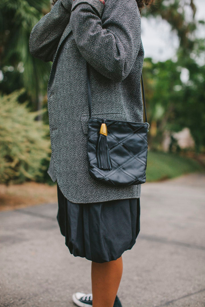 PORTER Black Leather Purse or Crossbody with Cross Design by Sharif