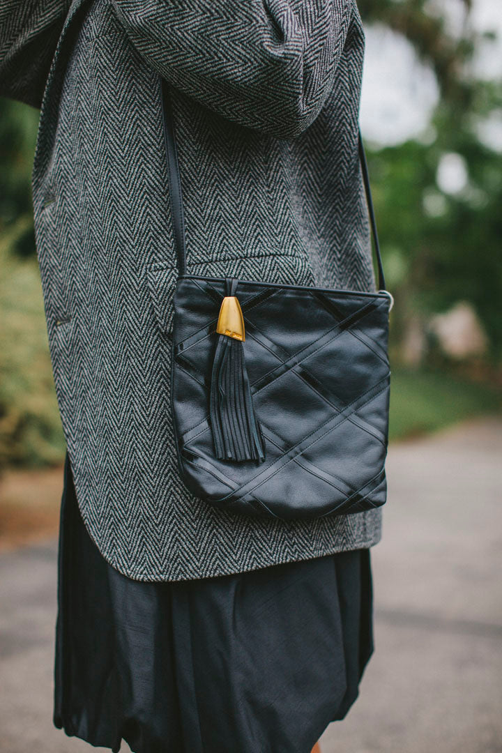 PORTER Black Leather Purse or Crossbody with Cross Design by Sharif