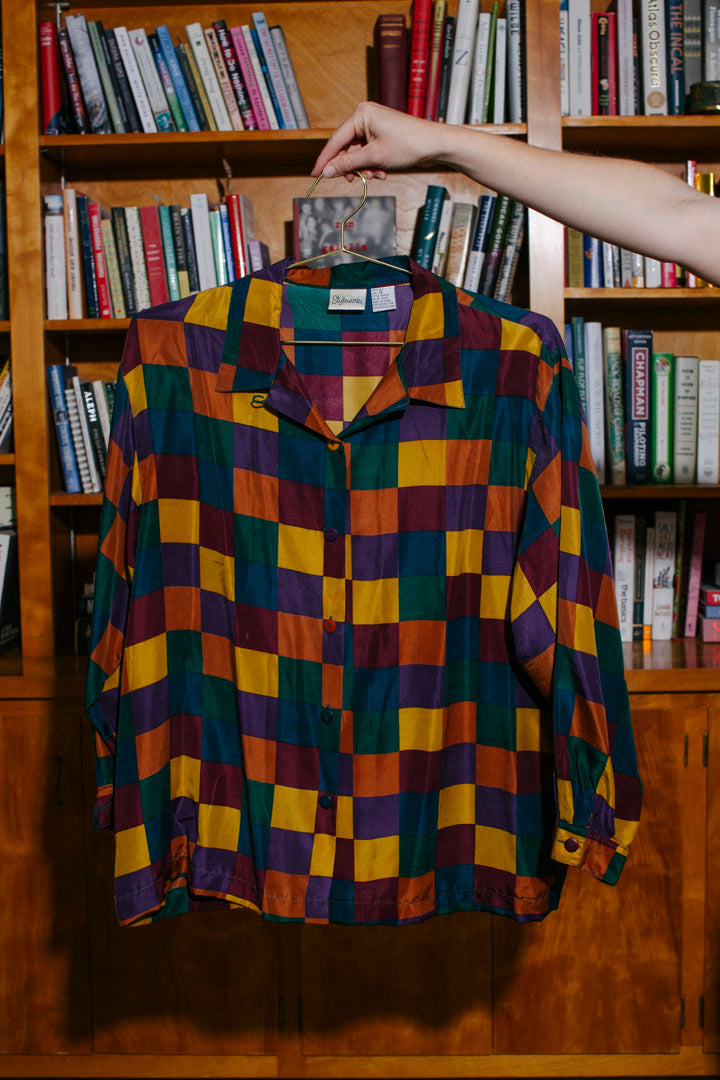 PORTER Styleworks Checkered Silk Blouse