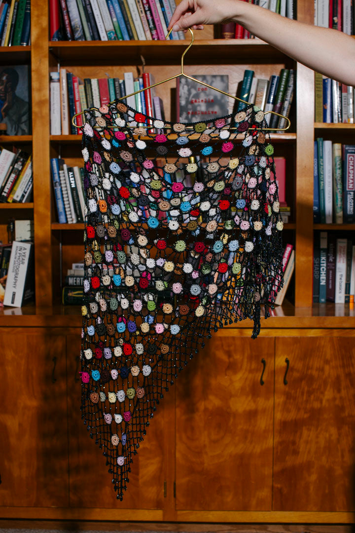 PORTER Collectable Hand Crotchet Beaded Shawl Color Burst size s-m