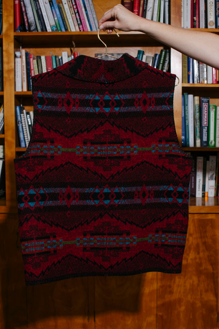 PORTER Navajo Style Wool Acrylic vest with Silver Button