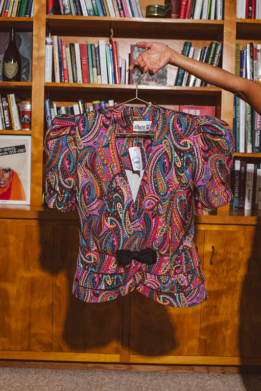 PORTER Paisley Purples and Pinks Shoulder Padded Jacket Top Size Small/Medium