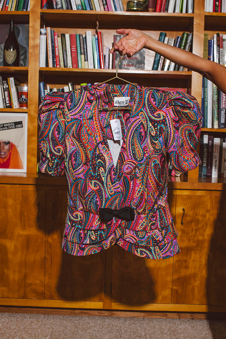 PORTER Paisley Purples and Pinks Shoulder Padded Jacket Top Size Small/Medium