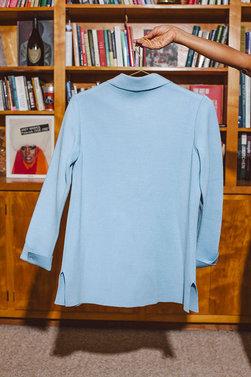 PORTER Sky Blue Button Up Sweater Jacket
