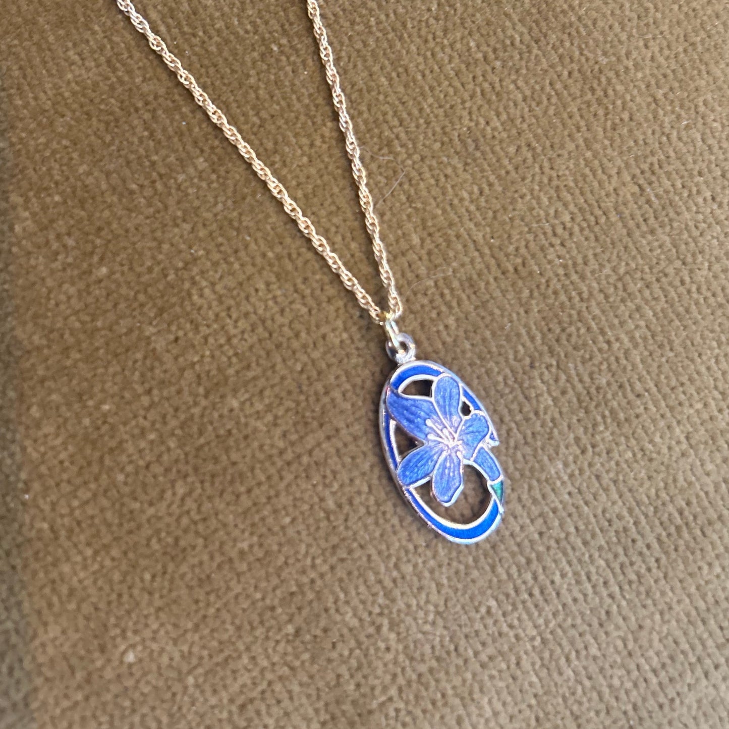 Vintage Enamel Iris Pendant