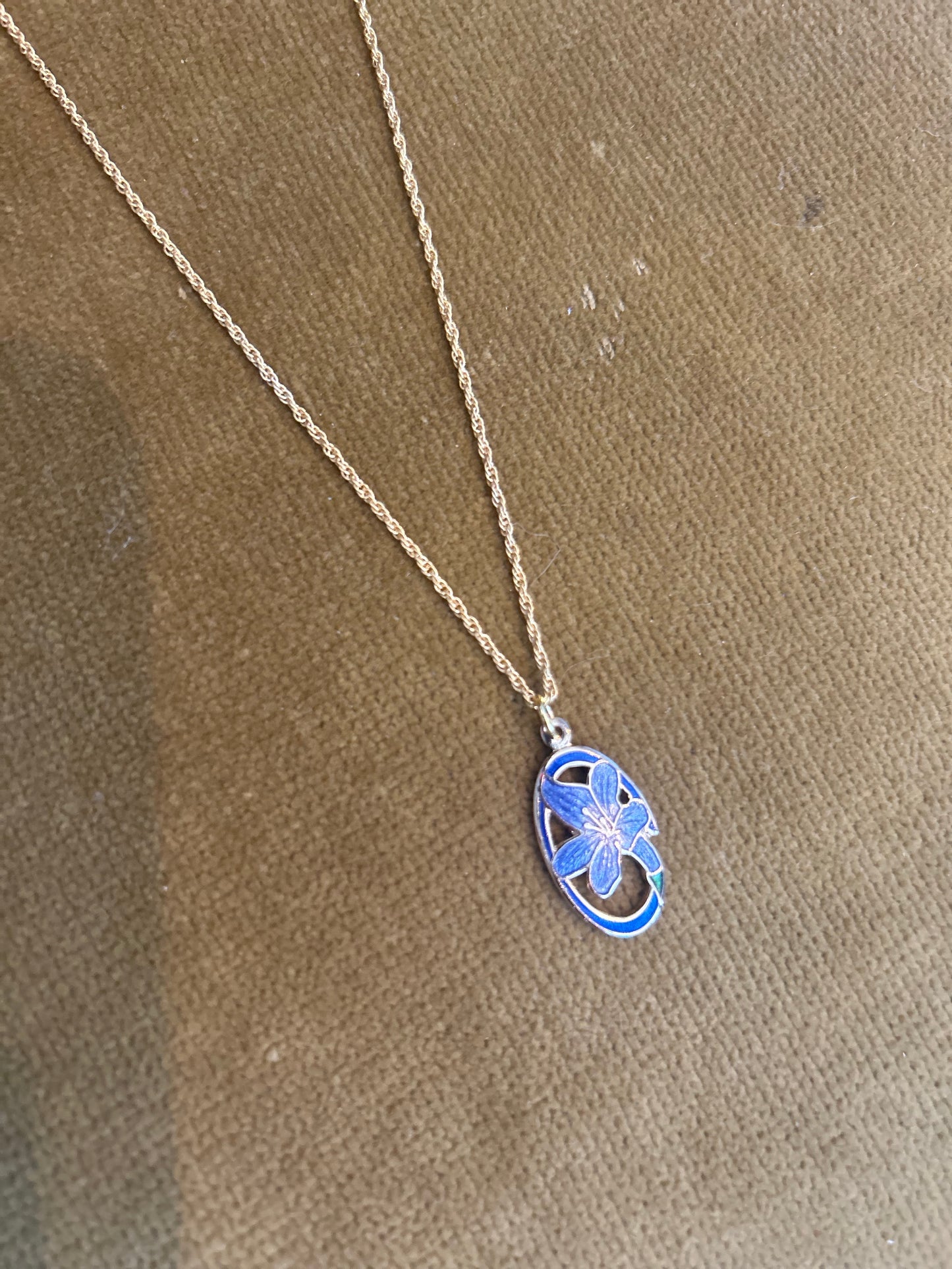 Vintage Enamel Iris Pendant