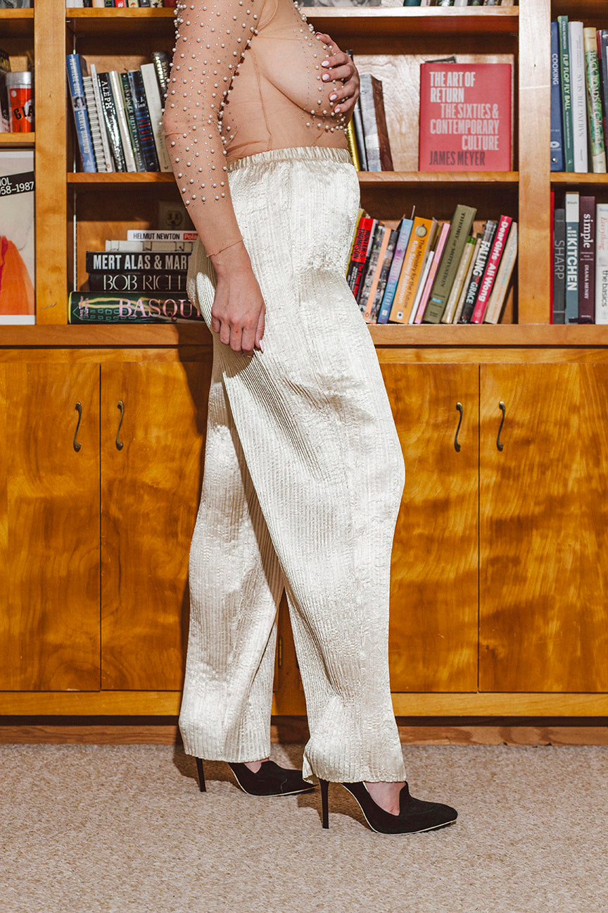 PORTER Beaded Sheer Long Sleeved Nude Shirt