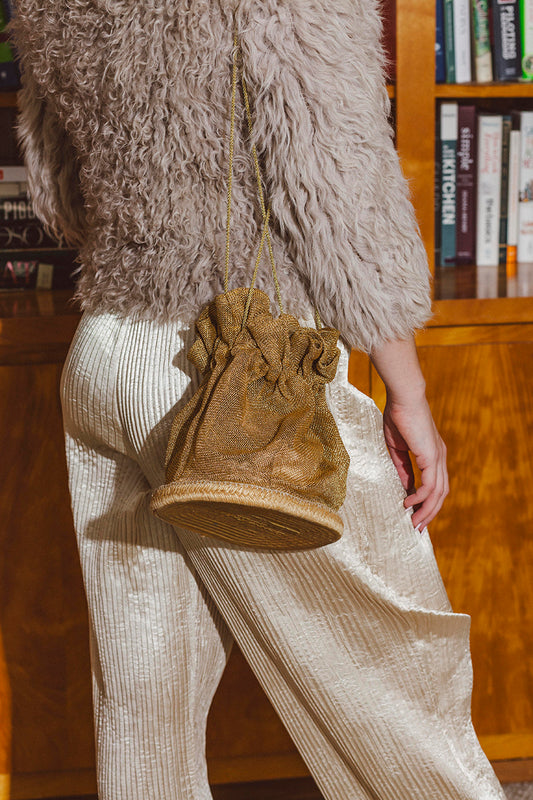 PORTER Metallic Gold Mesh and Canvas Bucket Bag